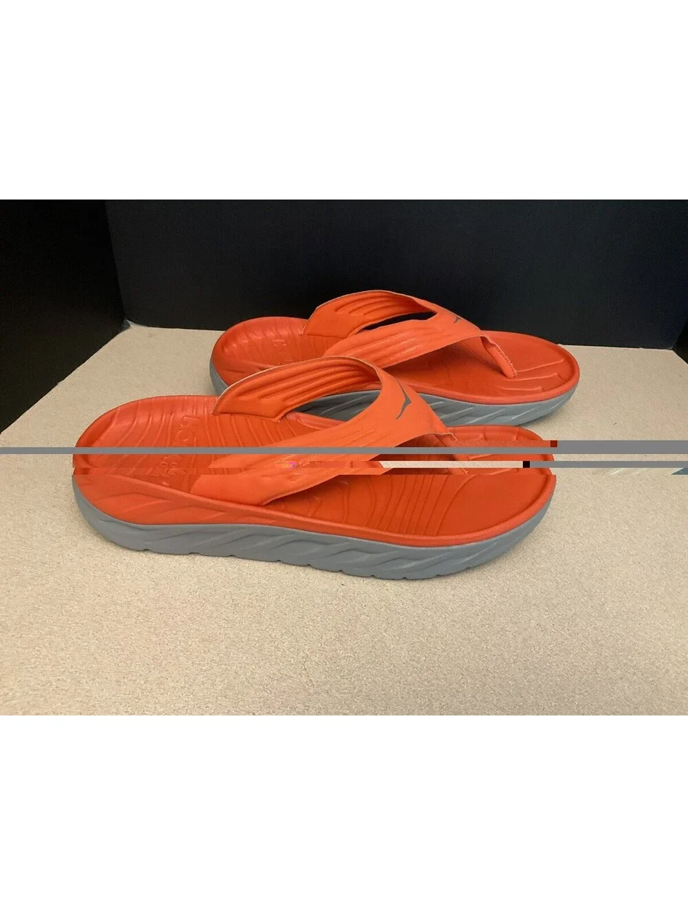 Mens Hoka One One Ora Bright Orange Recovery Thong Flip Flops/Sandals. Size 14.
